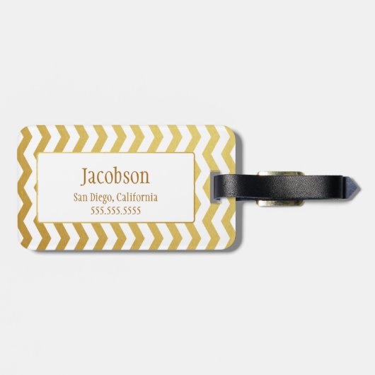 Bagagelabel voor gouden en witte Chevron Monogram (Achterkant horizontaal)