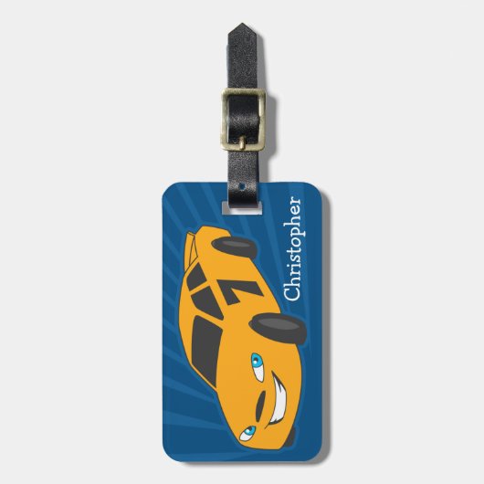 Bagagelabel voor persoonlijke jongens - Geel Racer (Voorkant verticaal)