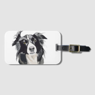 Bagagelabel zwart-wit rand Collie Nieuw