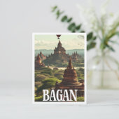Bagan Myanmar artistieke reisillustratie Briefkaart (Staand voorkant)