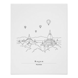 Bagan Myanmar Minimalistische Lijnkunstposter Pa Perfect Poster