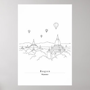 Bagan Myanmar Minimalistische Lijnkunstposter Pa Poster