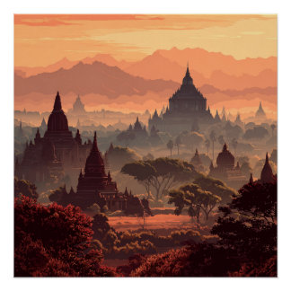 Bagan Myanmar Oude Tempels Vintage  Perfect Poster