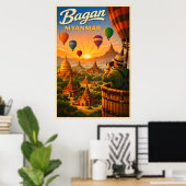 Bagan Myanmar - Reisreclame vintage Poster (Thuiskantoor)