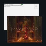Bagan, Myanmar Travel Postcard Briefkaart<br><div class="desc">Send this beautiful postcard to your loved ones featuring two young monks study by candlelight before a serene Buddha statue in the golden-lit Ananda temple.</div>