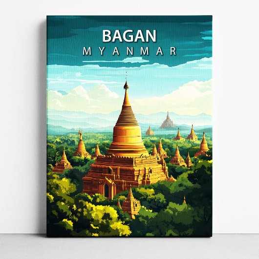 Bagan Myanmar Travel Poster Canvas Wall Art