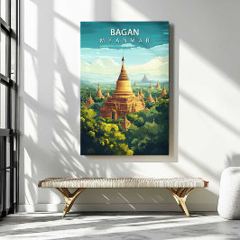 Bagan Myanmar Travel Poster Canvas Wall Art Afdruk