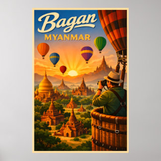 Bagan Myanmar - Vintage Travel  Poster