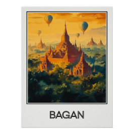 Bagan-vintage, tempels en luchtballonnen op perfect poster