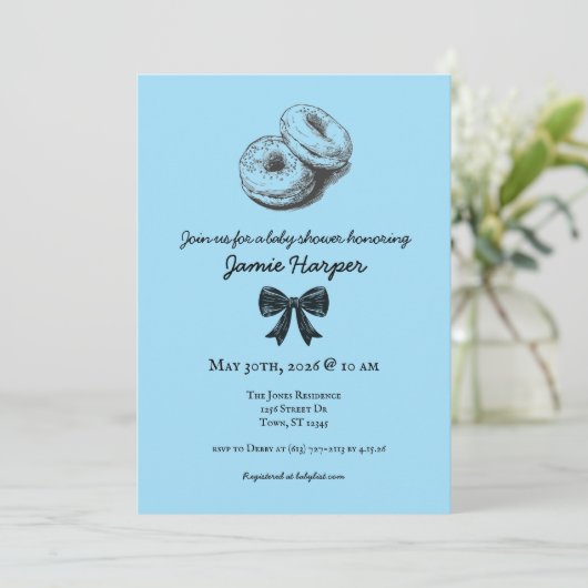 Bagel aan boord Baby shower Uitnodigen Kaart (Staand voorkant)