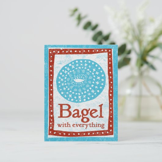 Bagel Briefkaart - Fun Blue Red Food Briefkaart (Staand voorkant)