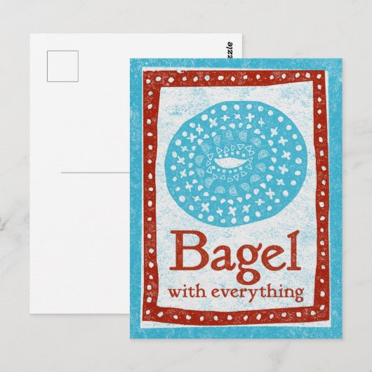 Bagel Briefkaart - Fun Blue Red Food Briefkaart (Voorkant / Achterkant)
