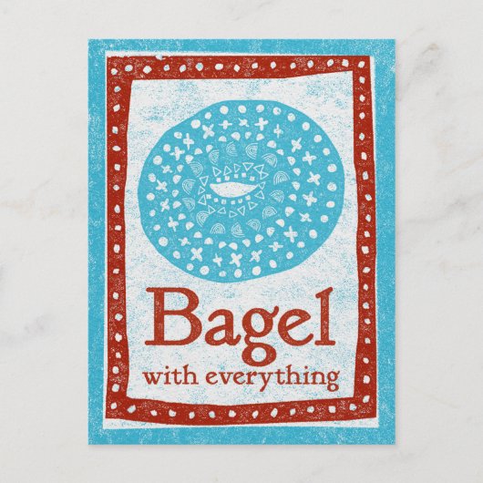 Bagel Briefkaart - Fun Blue Red Food Briefkaart (Voorkant)