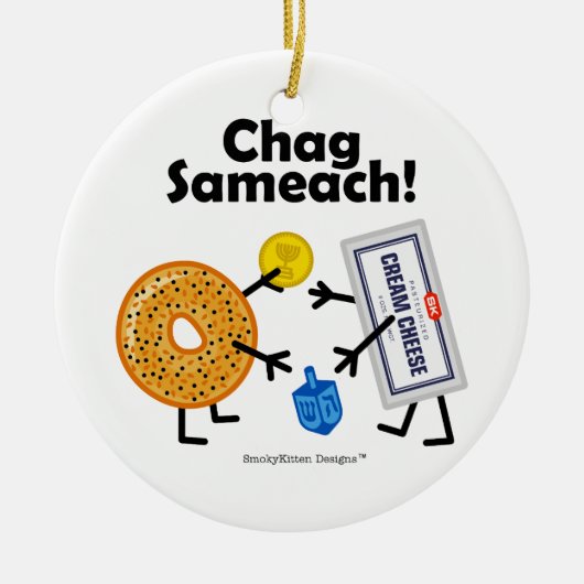 Bagel & Cream Cheese - Chag Sameach! Keramisch Ornament (Voorkant)