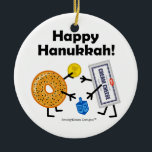 Bagel & Cream Cheese - Happy Hanukkah! Keramisch Ornament<br><div class="desc">De joodse voedingswaren BFFs - Bagel & Cream Cheese - groeten elkaar warm in Hanukkah en spelen met een droombeeld voor chocolade-munten (gelt). Een deel van mijn collectie "Friendly Foods"... klik op de link Winkel hieronder om ze allemaal weer te geven. U KUNT DE ACHTERGROND IN OM HET EVEN WELKE...</div>