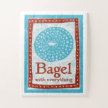Bagel Jigzaag Puzzle - Fun Blue Red Food Game Legpuzzel<br><div class="desc">Bagel Met alles in blauw en rood is een drukke patterned bagel met polka stipte lijst in houtsblok,  linocut stijl.</div>