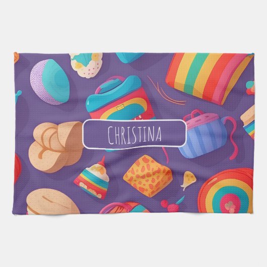 Bagel Kleurrijk Gepersonaliseerd Patroon Theedoek (Horizontaal)