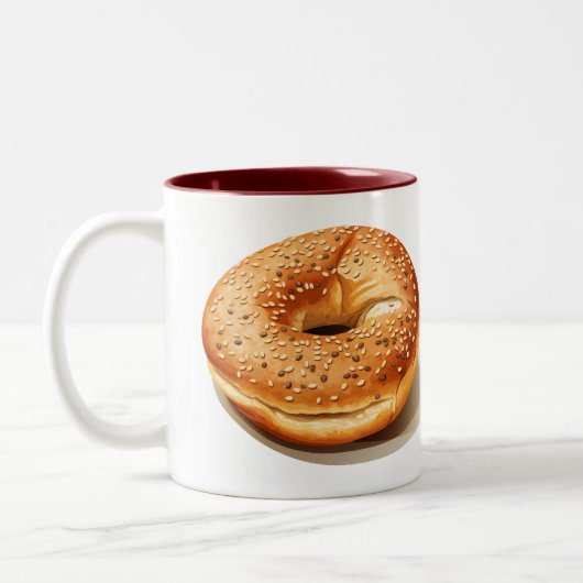 Bagel op een tweekleurige koffiemok (Links)
