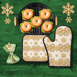 Bagel-ringen en  sneeuwvlokken wit ovenwant & pannenlap set