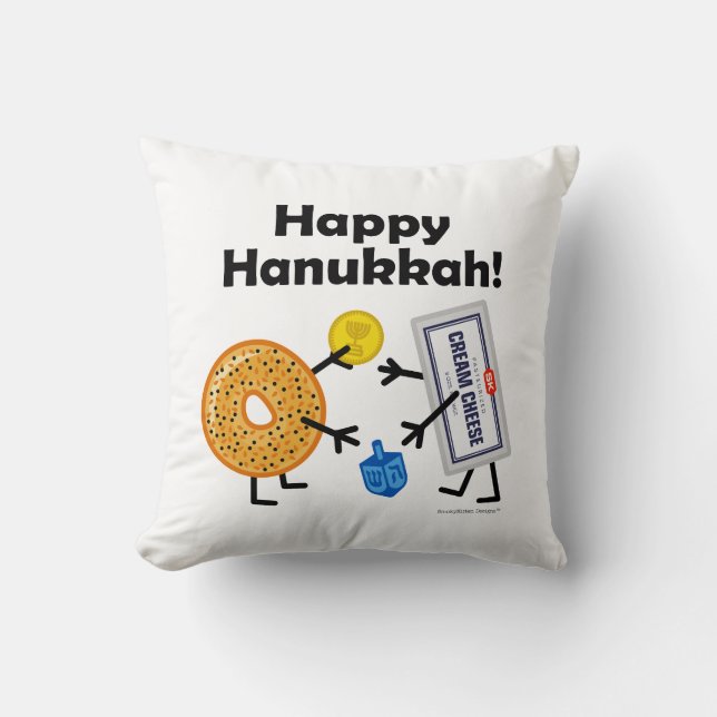 Bagel & Roomkaas - Prettig Hanukkah! Kussen (Voorkant)