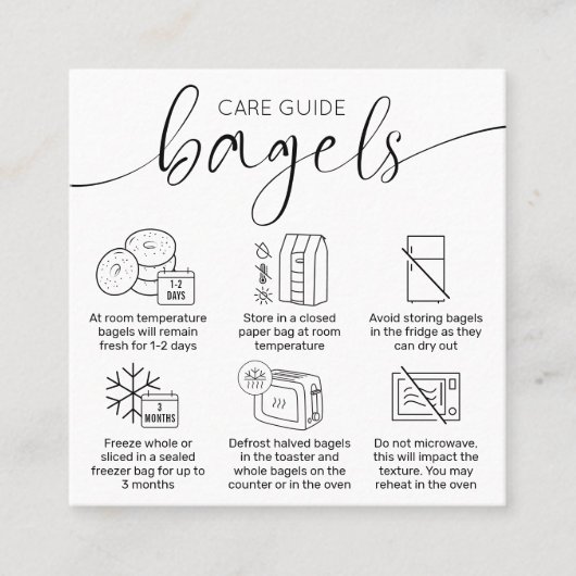 Bagels Care Instructions Handleiding Minimalistisc Vierkante Visitekaartje (Voorkant)
