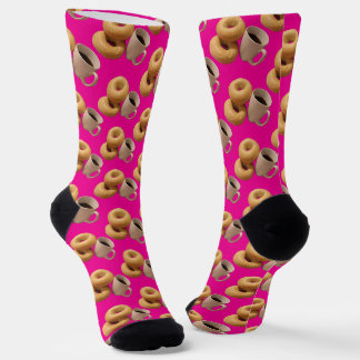 Bagels en koffie Fuchsia Roze Achtergrond Sokken