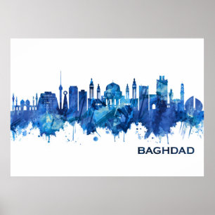 Baghdad Irak Skyline Blue Poster