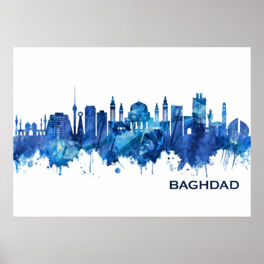 Baghdad Irak Skyline Blue Poster (Voorkant)