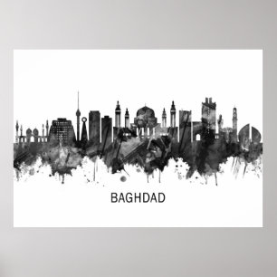 Baghdad Irak Skyline BW Poster
