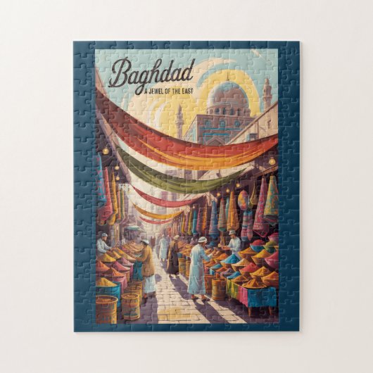 Baghdad Iraq Illustration Travel Art Vintage Legpuzzel (Verticaal)