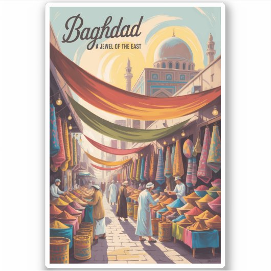 Baghdad Iraq Illustration Travel Art Vintage Sticker (Voorkant)