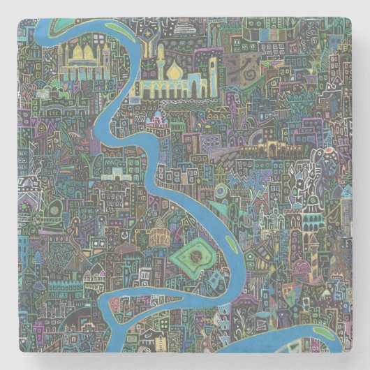 Baghdad Nights - Marmeren Stenen Onderzetter (Voorkant)