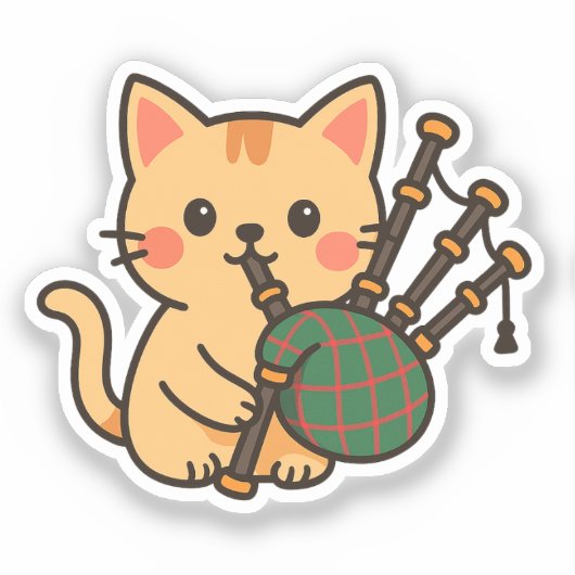 Bagpipe Cat Fun Design Sticker (Voorkant)