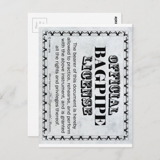 Bagpipe-licentie Briefkaart (Voorkant / Achterkant)