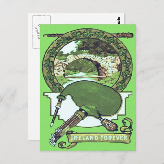 Bagpipe Shillelagh Shamrock Stone Bridge Briefkaart (Voorkant / Achterkant)