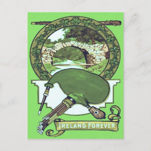 Bagpipe Shillelagh Shamrock Stone Bridge Briefkaart (Voorkant)