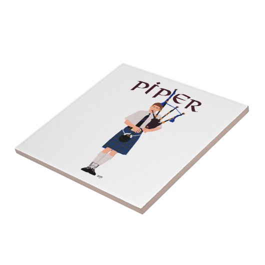 Bagpiper - Blue Kilt Tegeltje (Zijkant)