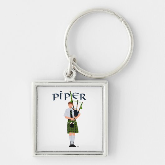 Bagpiper - Green Kilt Sleutelhanger (Voorkant)