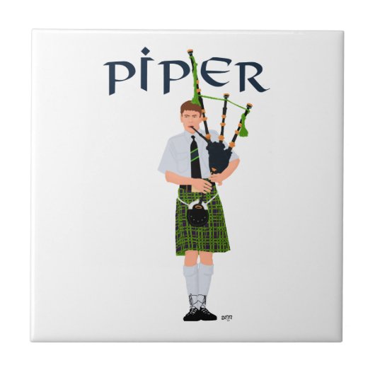 Bagpiper - Green Kilt Tegeltje (Voorkant)