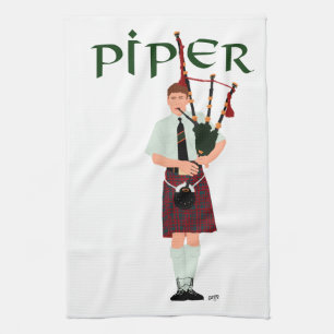 Bagpiper - Red Kilt Theedoek