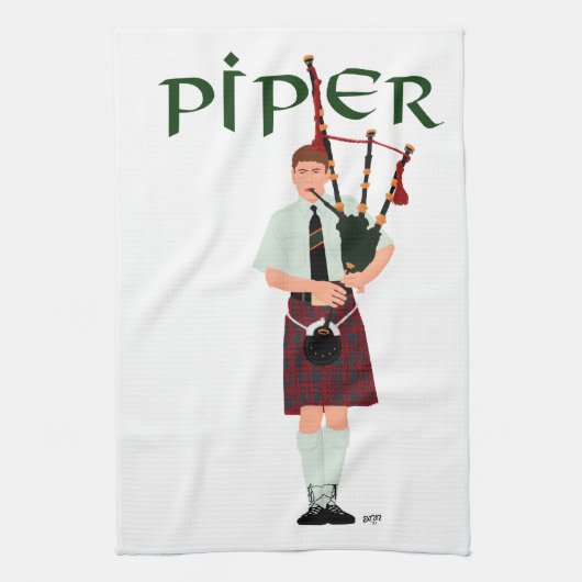 Bagpiper - Red Kilt Theedoek (Verticaal)