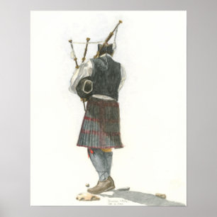 Bagpiper-Waterverf Poster