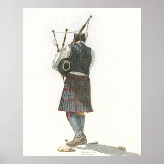 Bagpiper-Waterverf Poster (Voorkant)