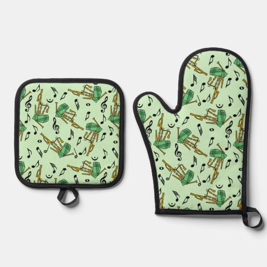 Bagpipes Music Note Pattern Ovenwant & Pannenlap Set (Voorkant)