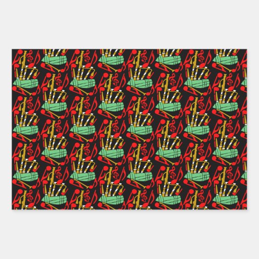 Bagpipes Muzieknoten Inpakpapier Vel (Voorkant)