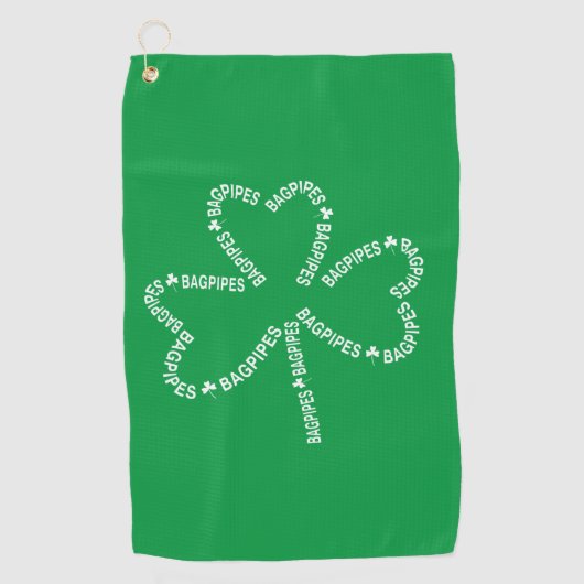 Bagpipes Text Shamrock Golfhanddoek (Voorkant)