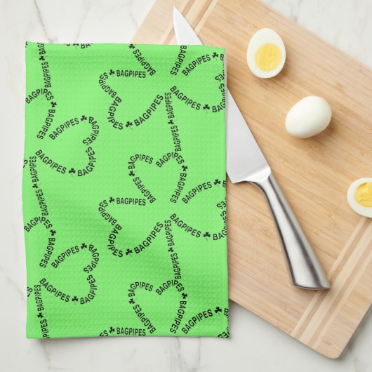 Bagpipes Text Shamrock Theedoek (Quarter Fold)