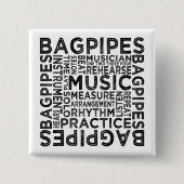 Bagpipes Typografie Vierkante Button 5,1 Cm (Voorkant)