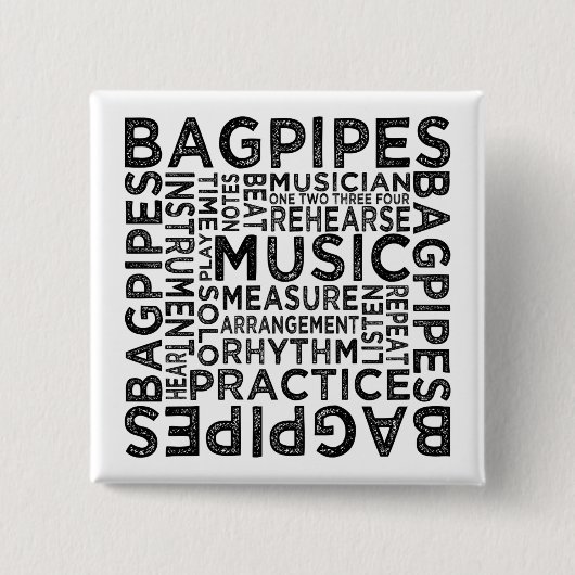 Bagpipes Typografie Vierkante Button 5,1 Cm (Voorkant)