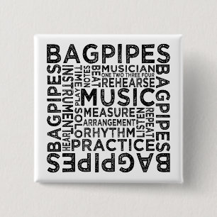 Bagpipes Typografie Vierkante Button 5,1 Cm